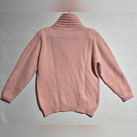 VINTAGE SCOTTISH PINK LAMBSWOOL ANGORA SHAWL COLLAR SWEATER SZ L - Picture 2 of 7